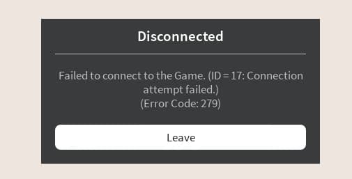 Roblox error code 279